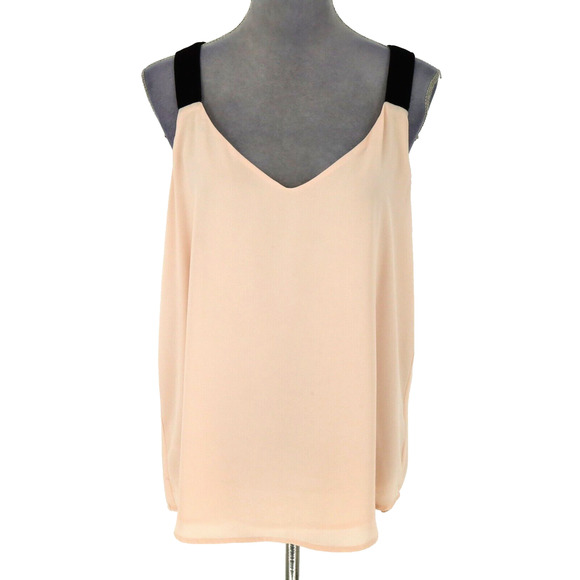 LOFT Tops - Loft Top Womens Large Beige Chiffon Black Velour Straps Camisole Tank Blouse New